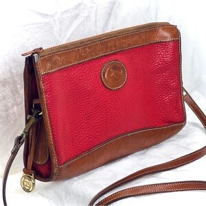 Vintage Dooney & Bourke Red and Brown Leather Crossbody Shoulder Bag